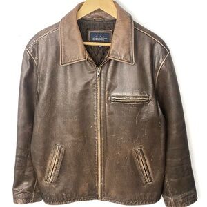 Vintage Authentic Original Cherokee Men’s Brown Quilt Lined Leather Jacket Large